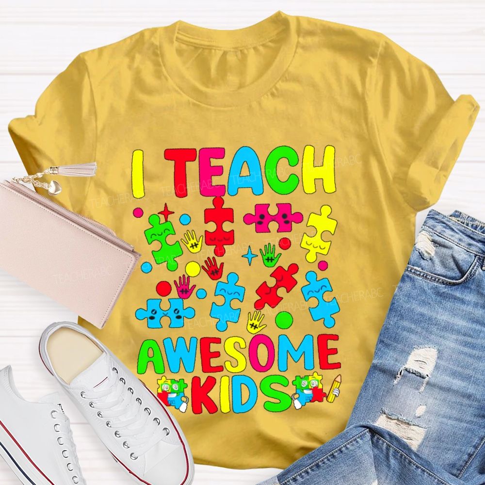 I Teach Awesome Kids Colorful Puzzles Teacher T-shirt