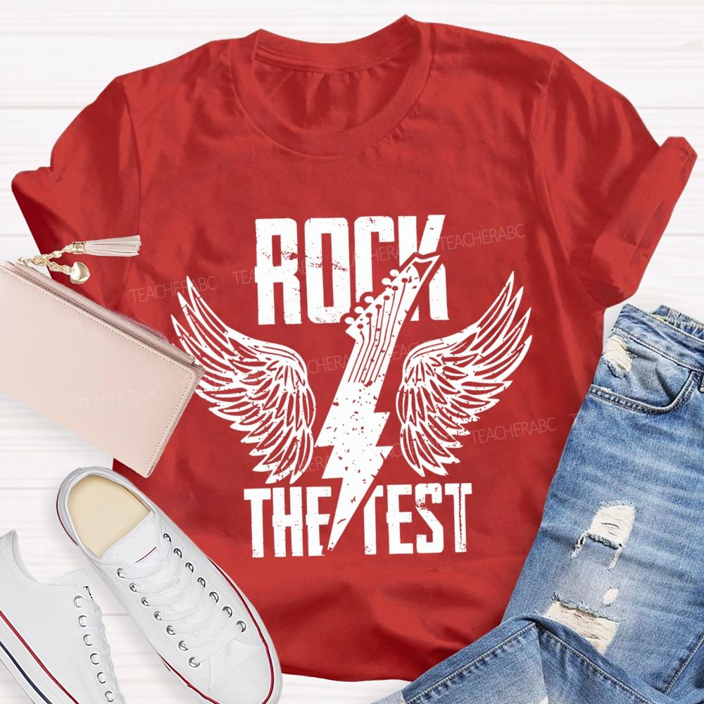 Rock The Test Wings And Lightning Print Teacher T-shirt