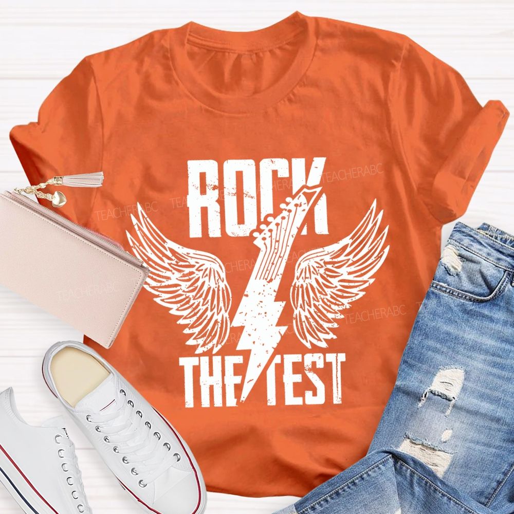 Rock The Test Wings And Lightning Print Teacher T-shirt