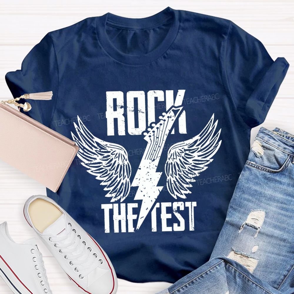 Rock The Test Wings And Lightning Print Teacher T-shirt
