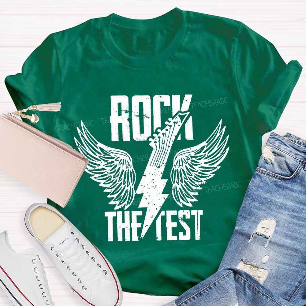 Rock The Test Wings And Lightning Print Teacher T-shirt