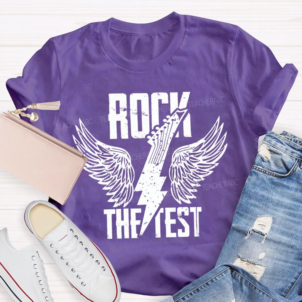 Rock The Test Wings And Lightning Print Teacher T-shirt