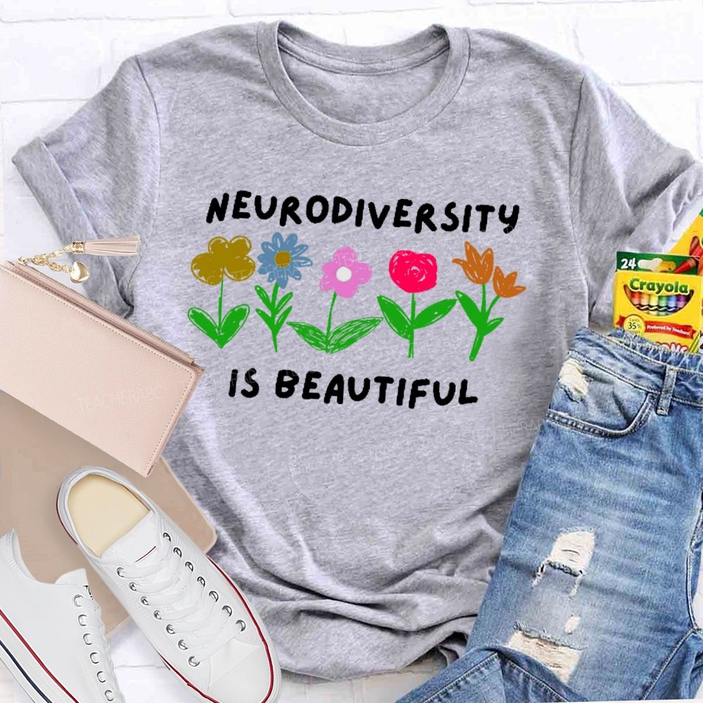 Neurodiversity Is Beautiful Flowers Letters Teacher T-shirt