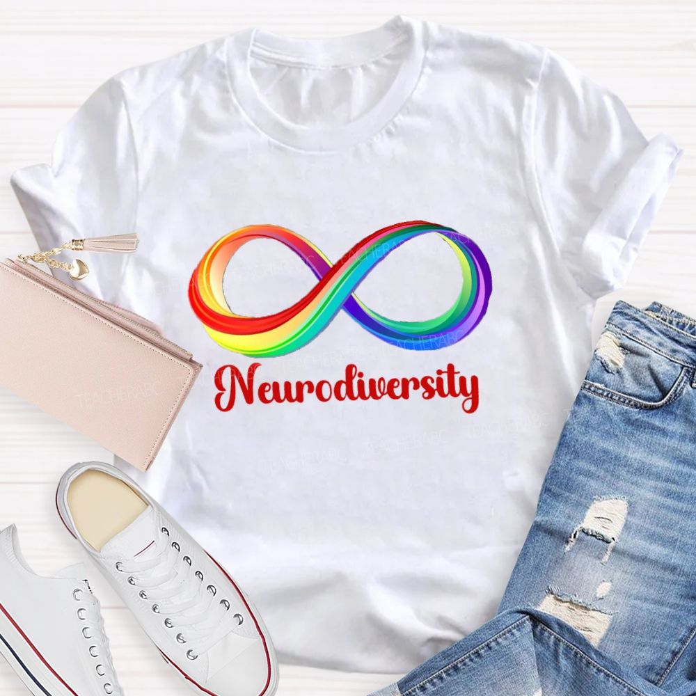 Neurodiversity Colorful Infinity Symbol Print Teacher T-shirt