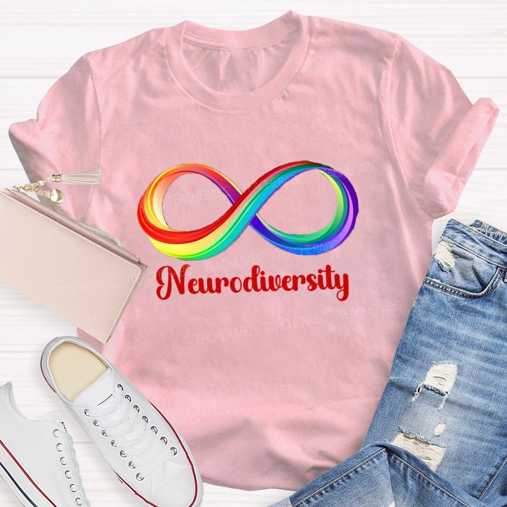 Neurodiversity Colorful Infinity Symbol Print Teacher T-shirt