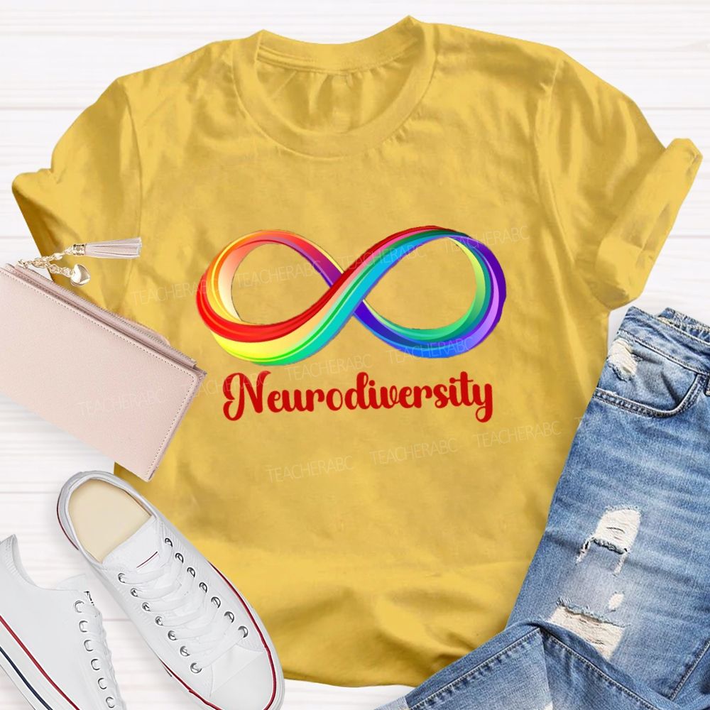 Neurodiversity Colorful Infinity Symbol Print Teacher T-shirt