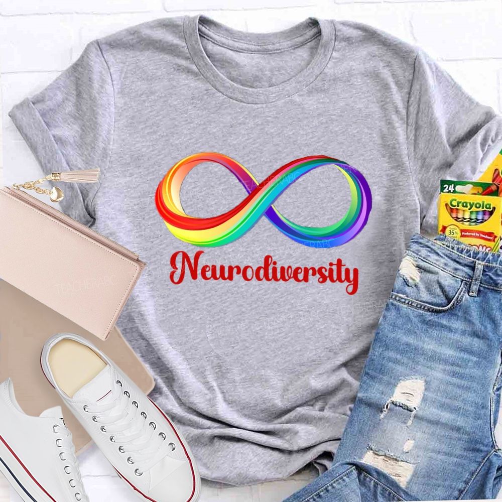 Neurodiversity Colorful Infinity Symbol Print Teacher T-shirt