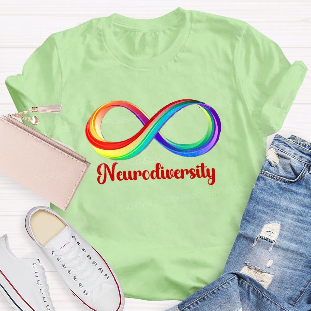 Neurodiversity Colorful Infinity Symbol Print Teacher T-shirt
