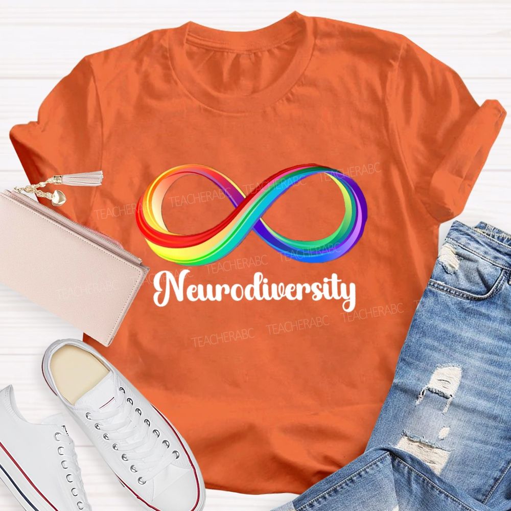 Neurodiversity Colorful Infinity Symbol Print Teacher T-shirt