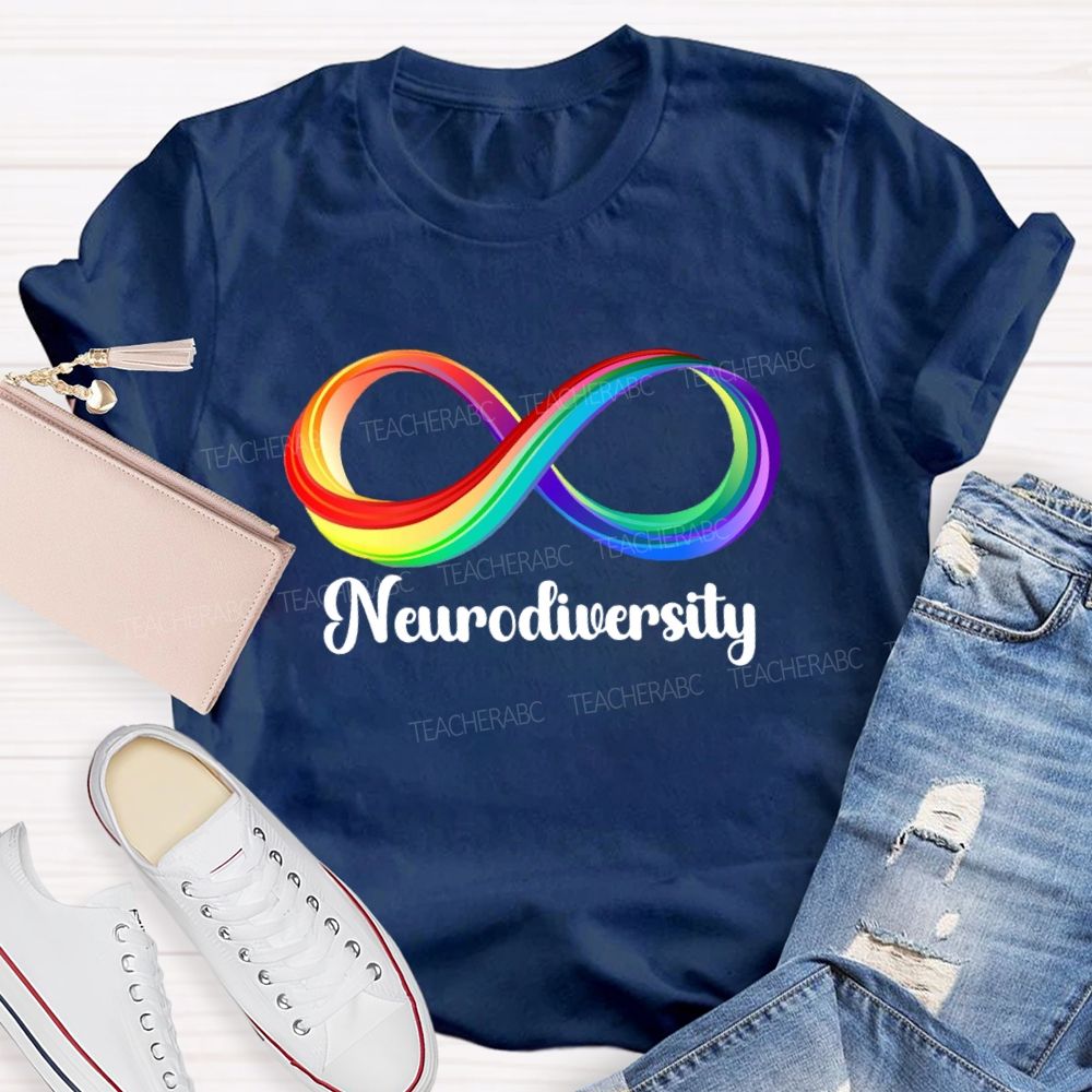 Neurodiversity Colorful Infinity Symbol Print Teacher T-shirt