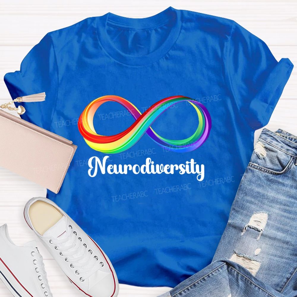 Neurodiversity Colorful Infinity Symbol Print Teacher T-shirt