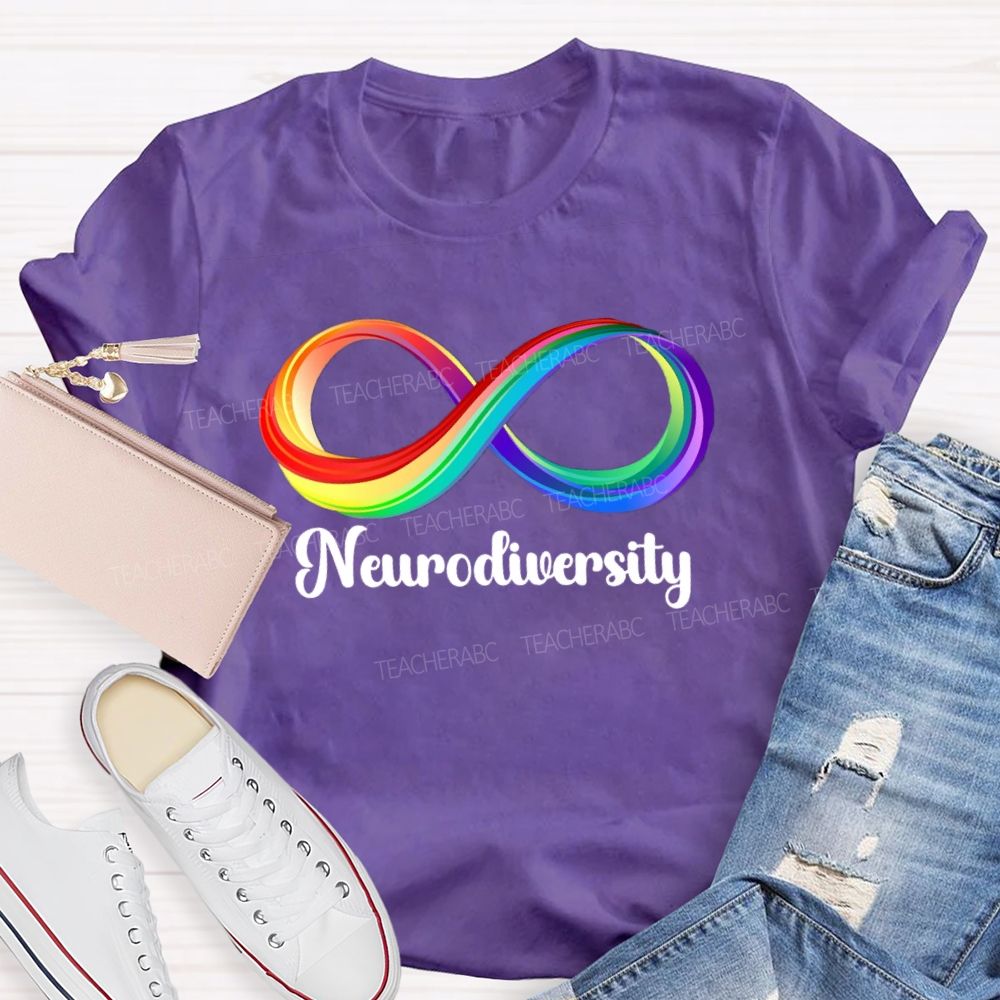 Neurodiversity Colorful Infinity Symbol Print Teacher T-shirt
