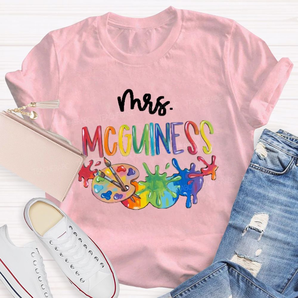Personalized Name Colorful Letter Palette Art Teacher T-shirt
