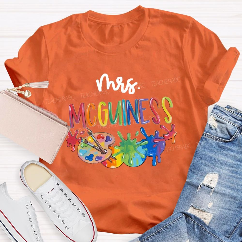 Personalized Name Colorful Letter Palette Art Teacher T-shirt