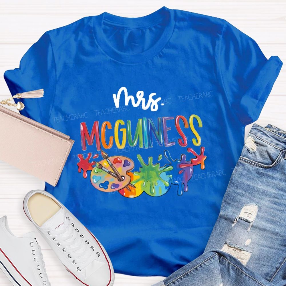 Personalized Name Colorful Letter Palette Art Teacher T-shirt