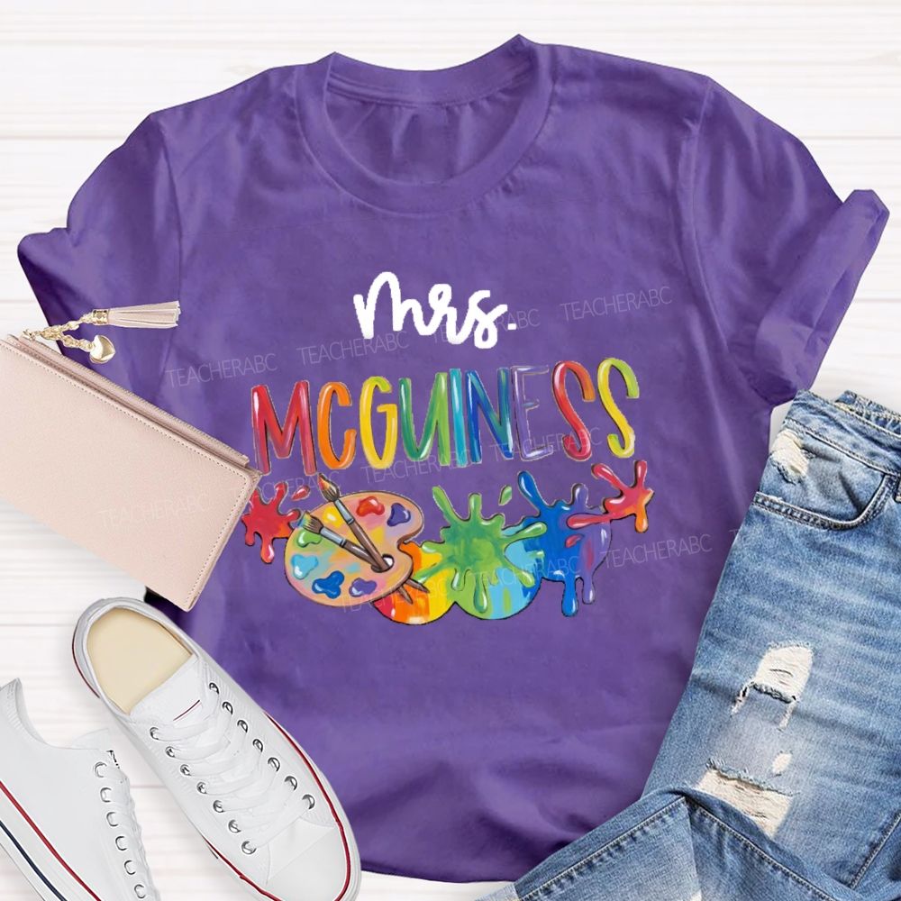 Personalized Name Colorful Letter Palette Art Teacher T-shirt