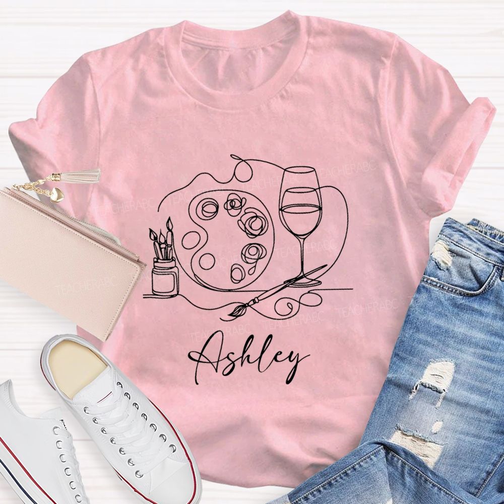 Personalized Art Teacher Name Palette Coffee Teacher T-shirt