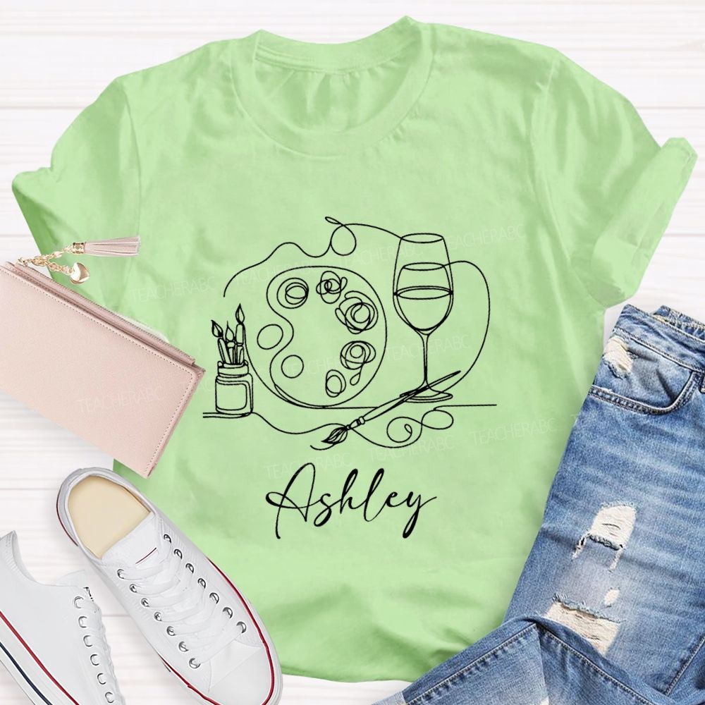 Personalized Art Teacher Name Palette Coffee Teacher T-shirt