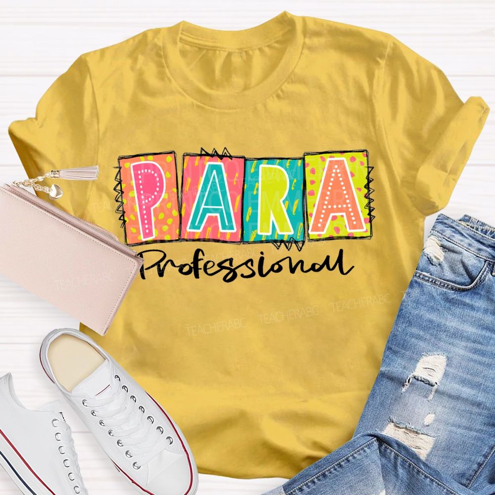 Paraprofessional Colored Block Font Teacher T-shirt