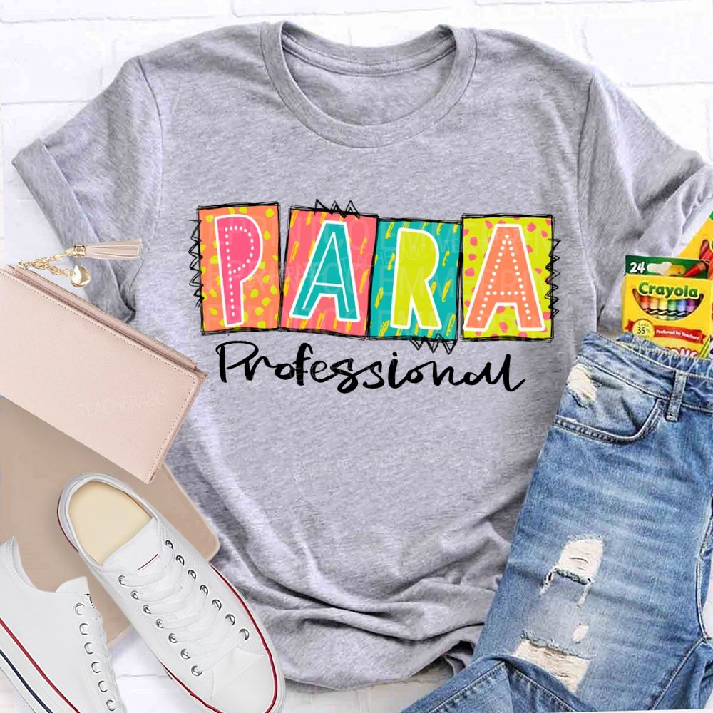 Paraprofessional Colored Block Font Teacher T-shirt