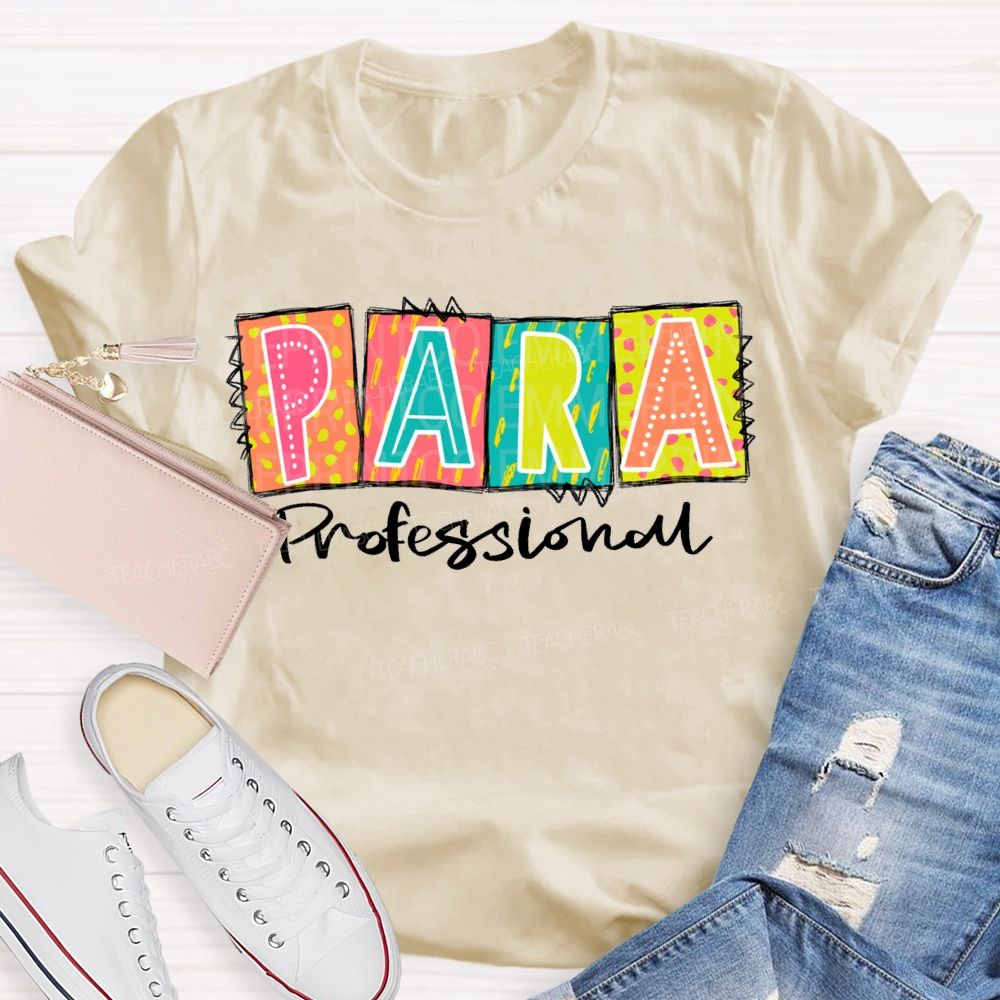 Paraprofessional Colored Block Font Teacher T-shirt