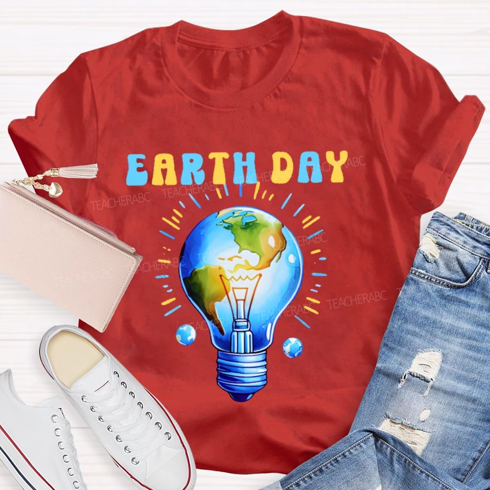 Earth Day Light Bulb Pattern Teacher T-shirt