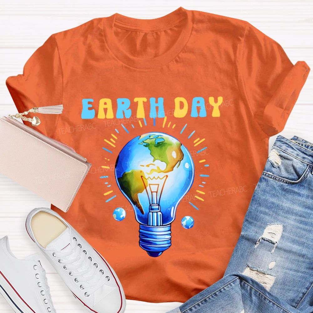 Earth Day Light Bulb Pattern Teacher T-shirt