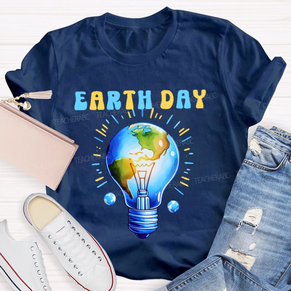 Earth Day Light Bulb Pattern Teacher T-shirt