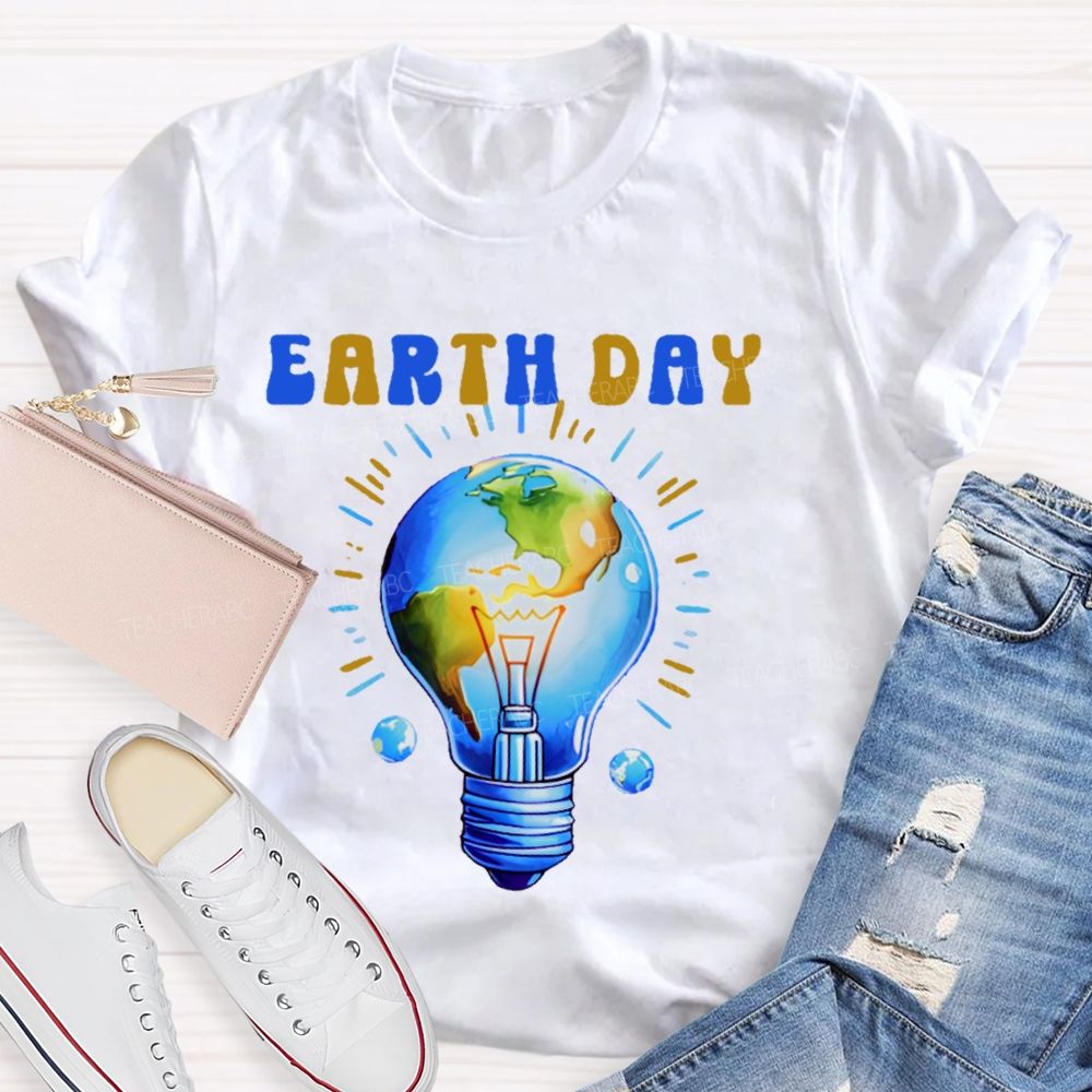 Earth Day Light Bulb Pattern Teacher T-shirt