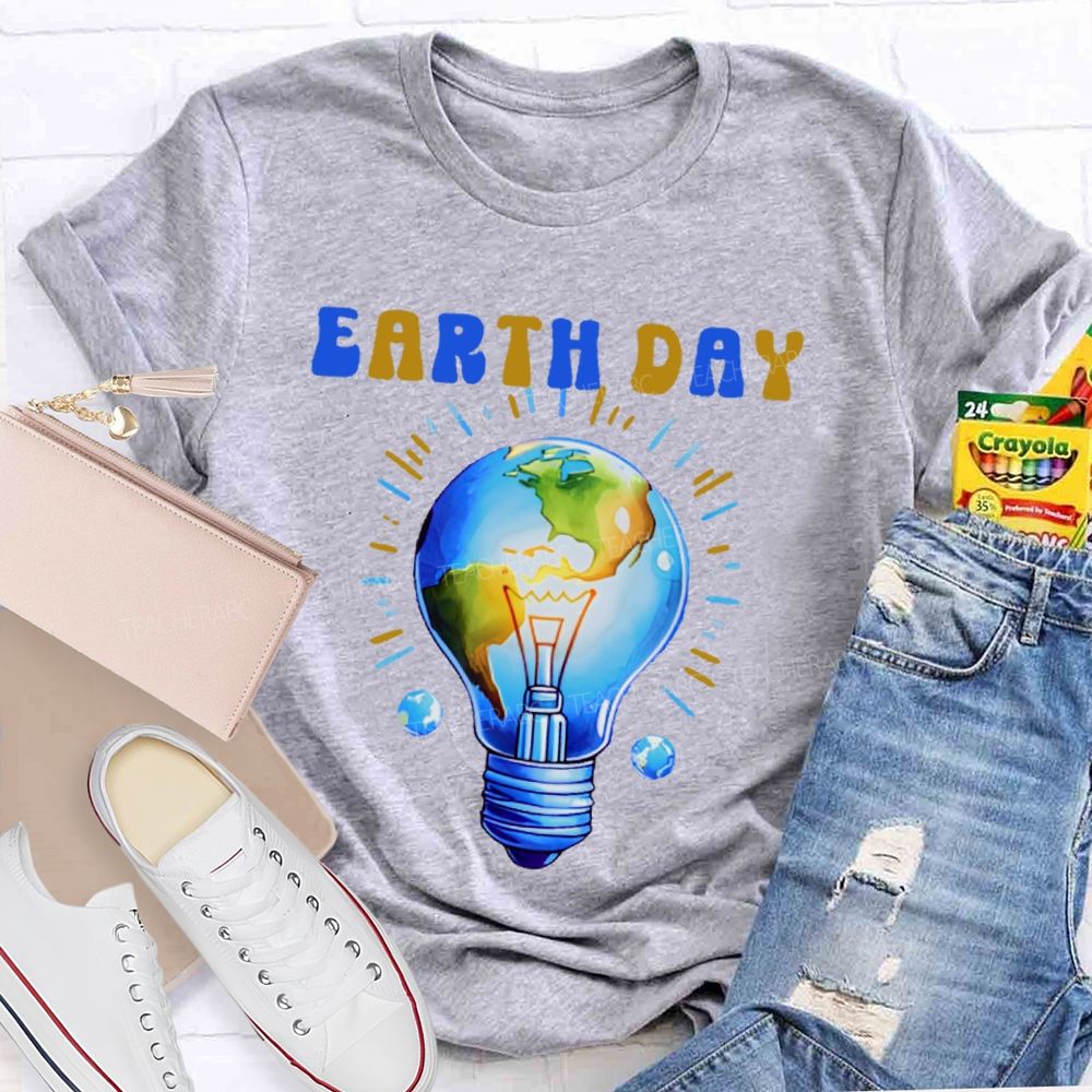 Earth Day Light Bulb Pattern Teacher T-shirt