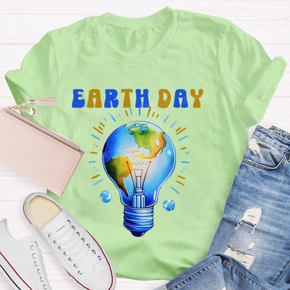 Earth Day Light Bulb Pattern Teacher T-shirt