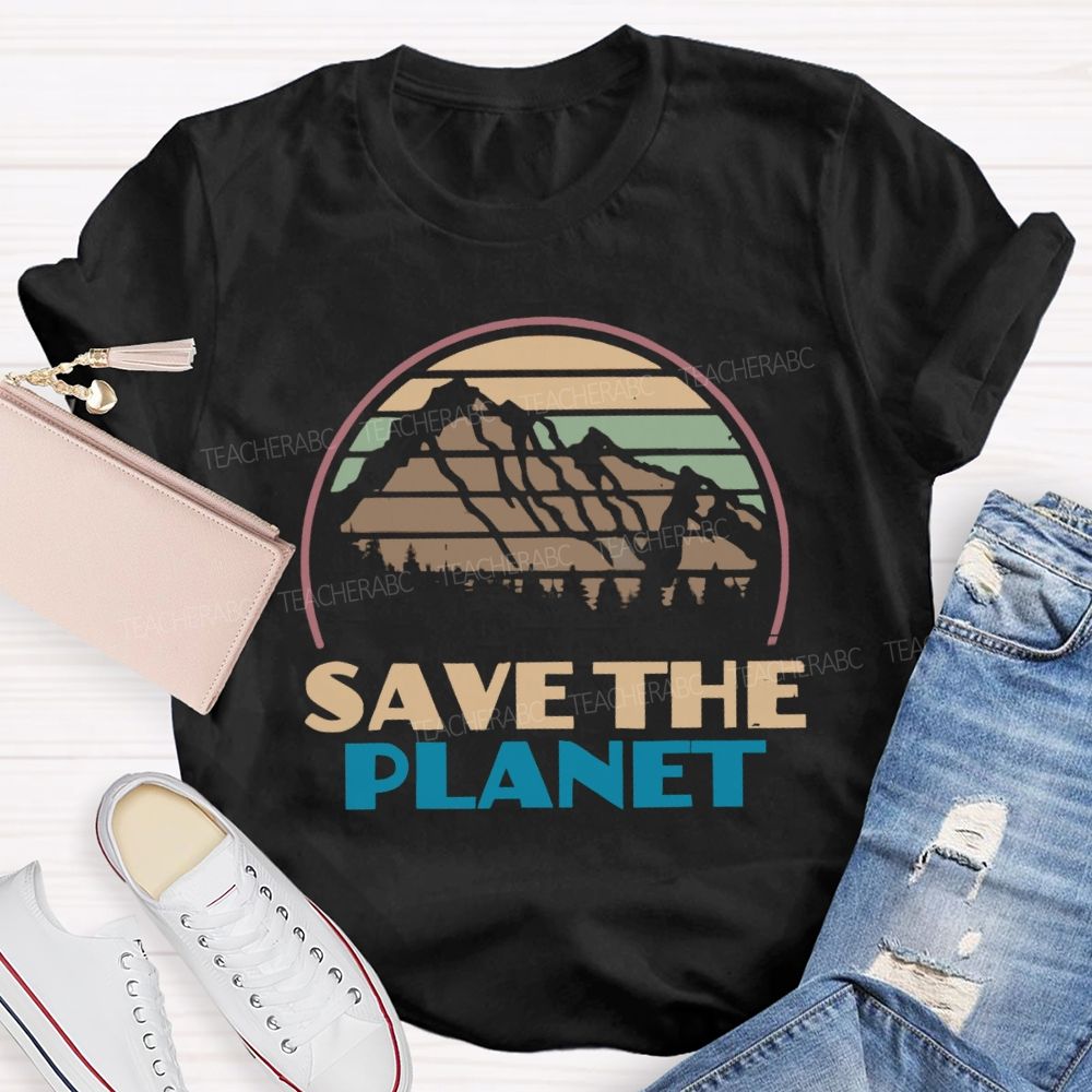 Save The Planet Retro Earth Teacher T-Shirt