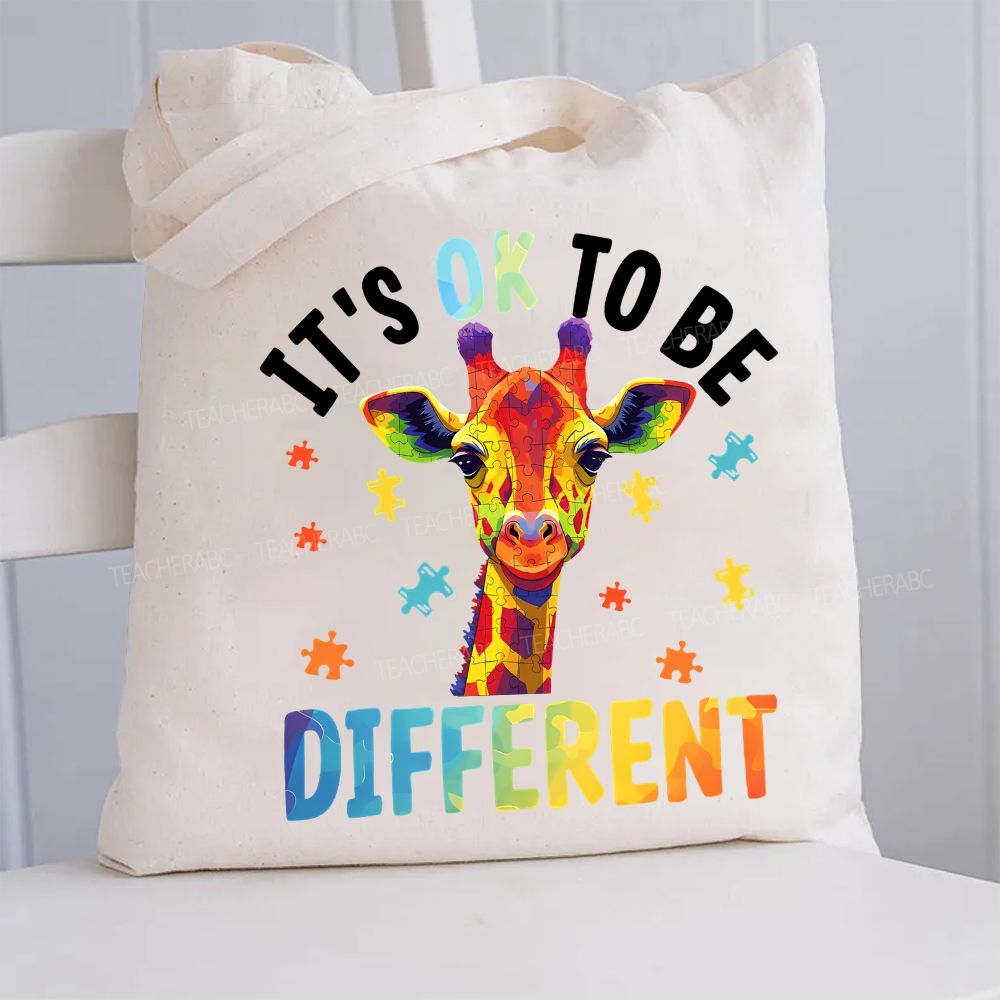 It'S Ok To Be Different Colorful Giraffe Canvas Tote Bag