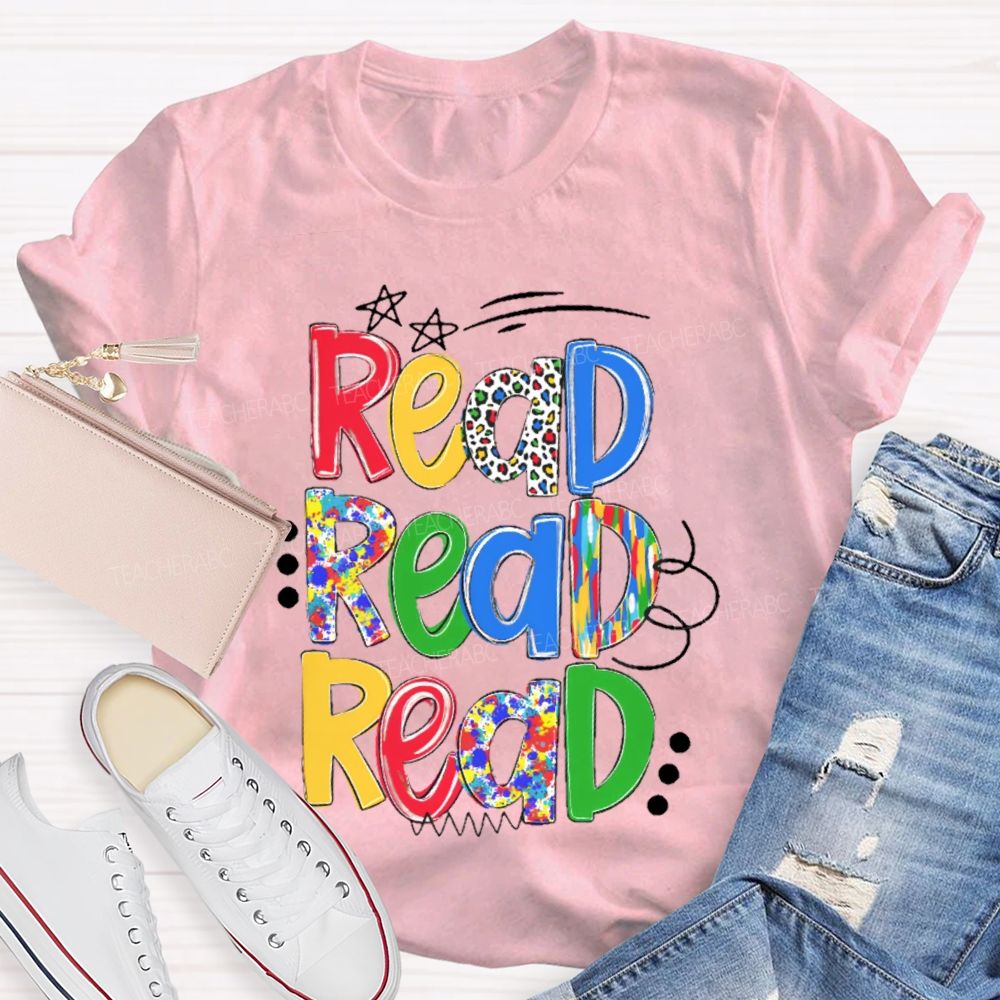 Read Colorful Letters Stars Teacher T-shirt
