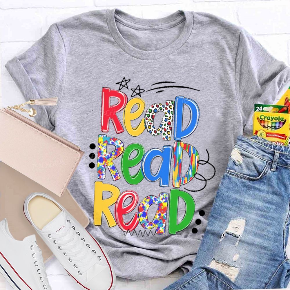 Read Colorful Letters Stars Teacher T-shirt