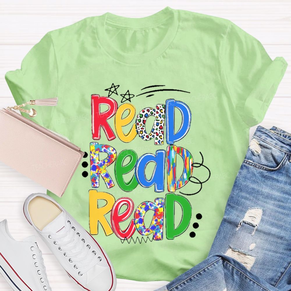 Read Colorful Letters Stars Teacher T-shirt