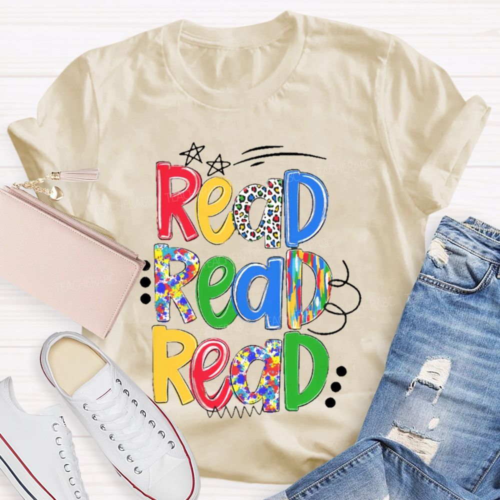 Read Colorful Letters Stars Teacher T-shirt
