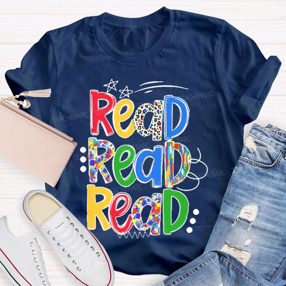 Read Colorful Letters Stars Teacher T-shirt
