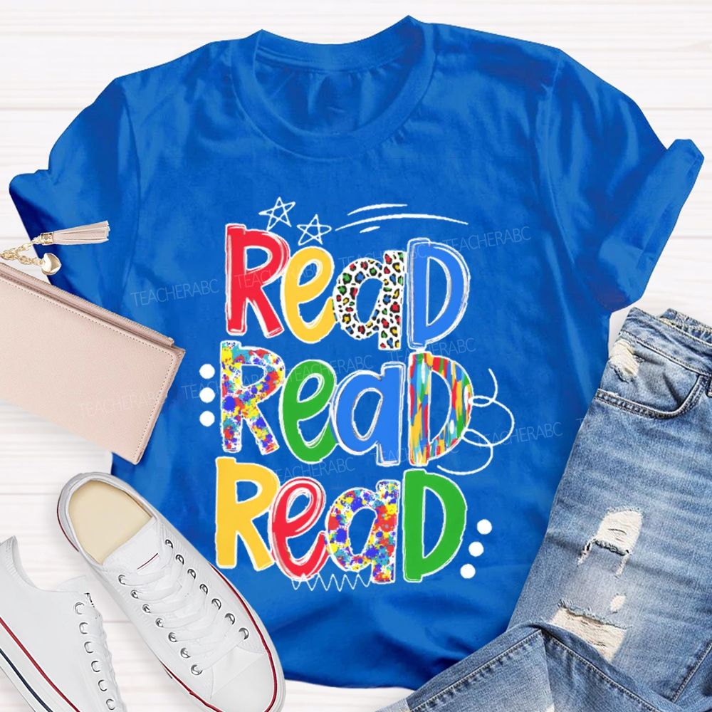 Read Colorful Letters Stars Teacher T-shirt