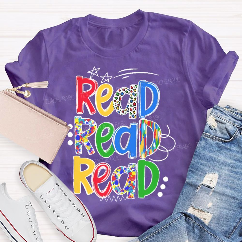 Read Colorful Letters Stars Teacher T-shirt