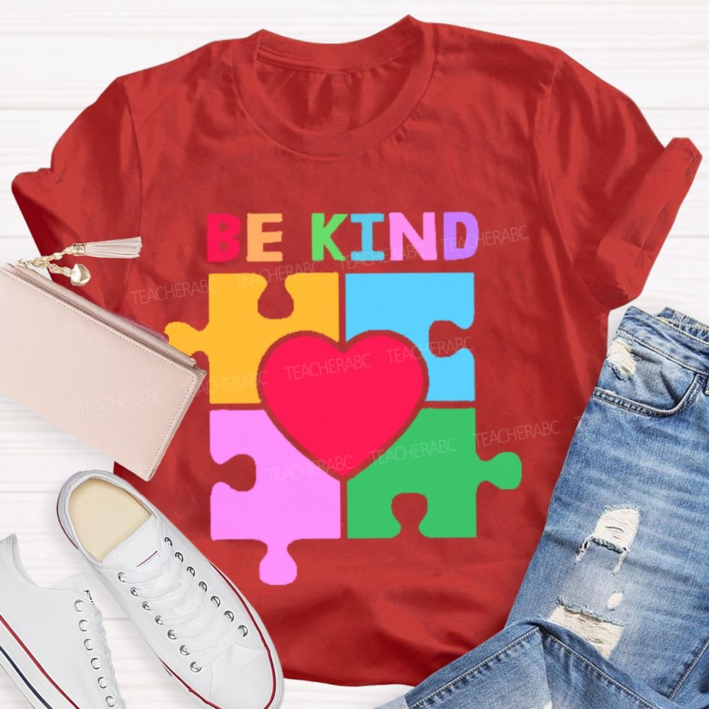 Be Kind Colorful Heart Puzzle Teacher T-shirt