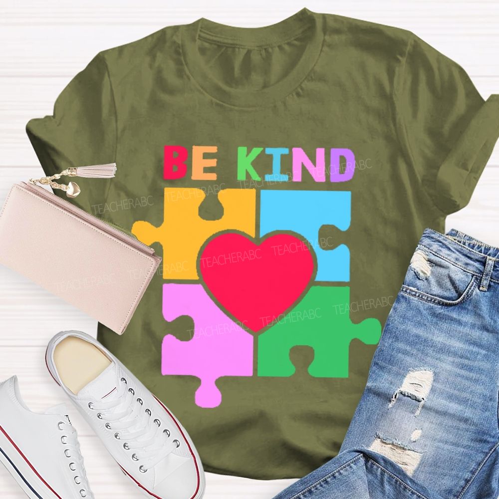 Be Kind Colorful Heart Puzzle Teacher T-shirt