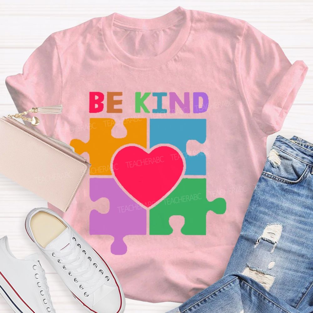 Be Kind Colorful Heart Puzzle Teacher T-shirt