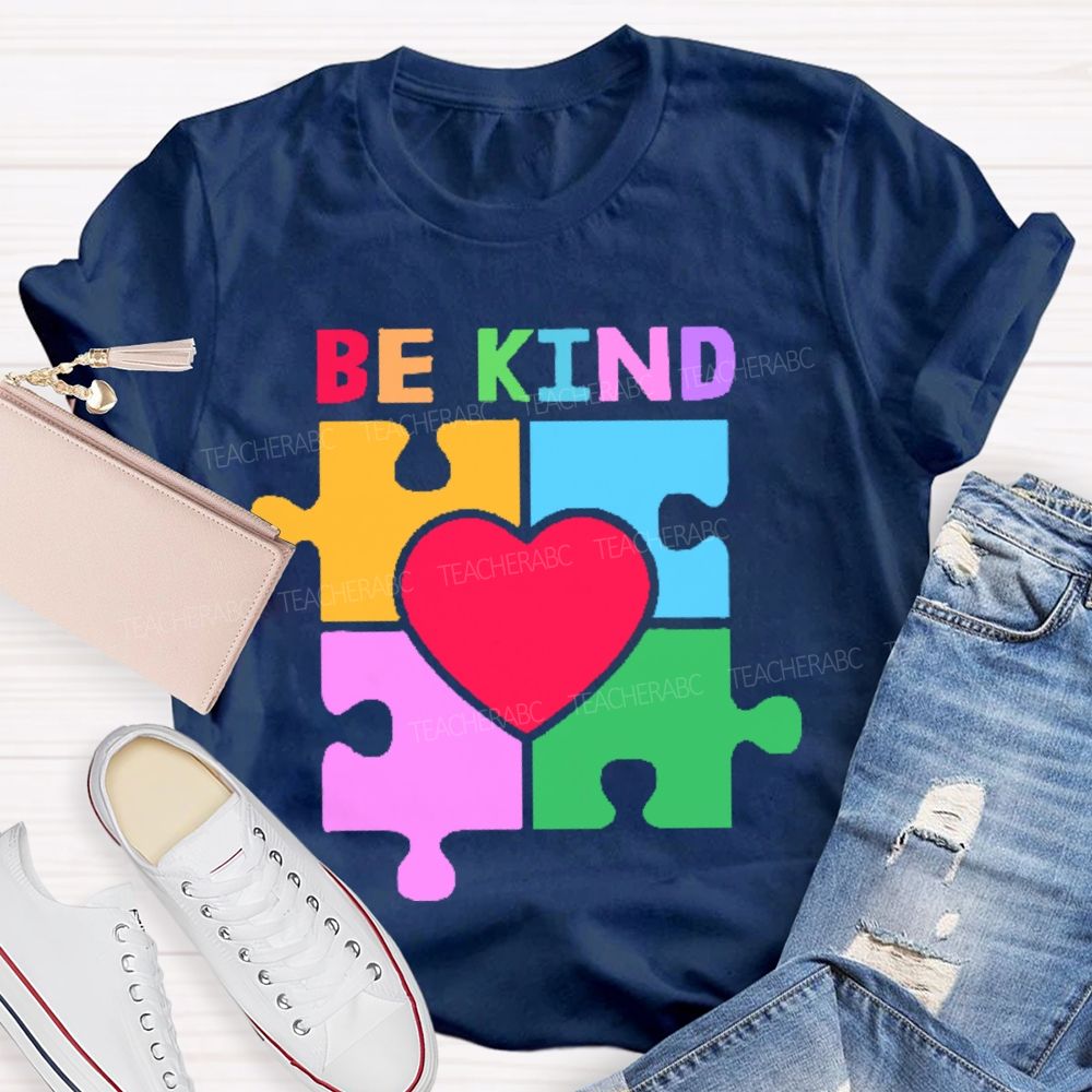 Be Kind Colorful Heart Puzzle Teacher T-shirt