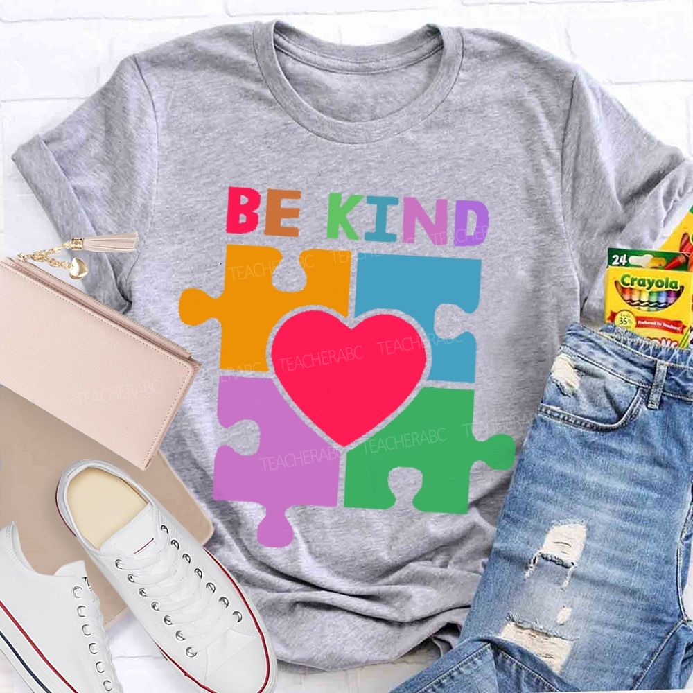 Be Kind Colorful Heart Puzzle Teacher T-shirt