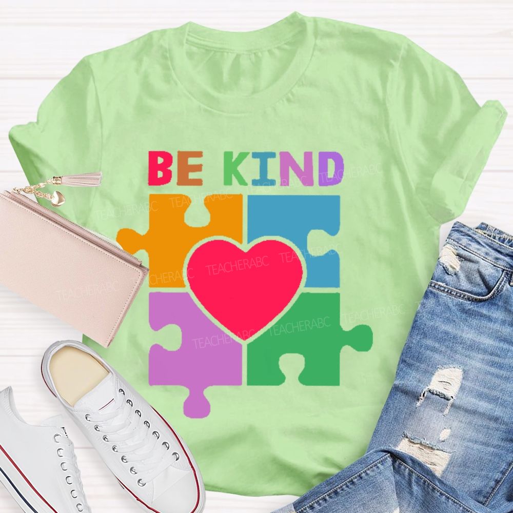 Be Kind Colorful Heart Puzzle Teacher T-shirt