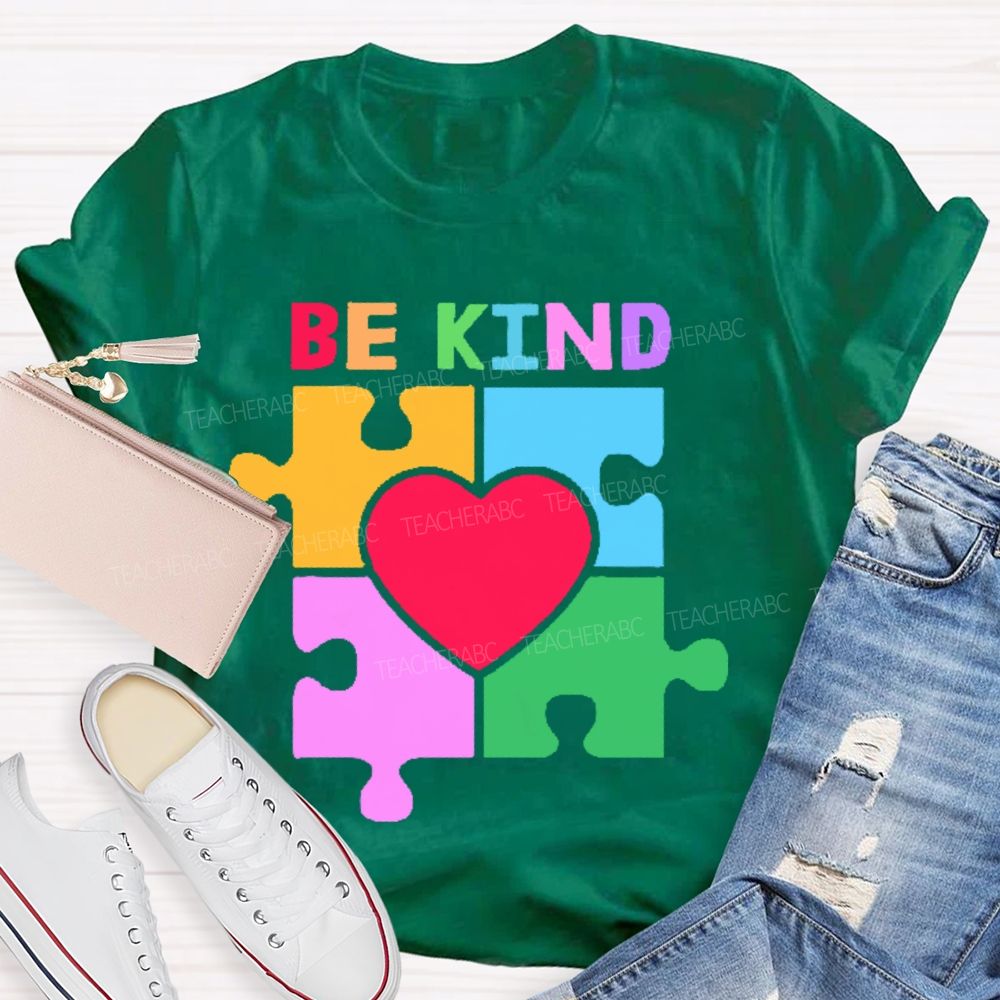 Be Kind Colorful Heart Puzzle Teacher T-shirt