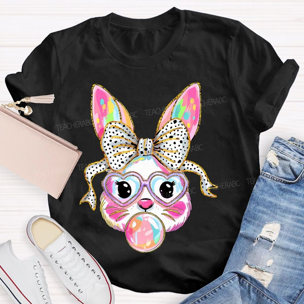 Colorful Bunny Graphic Teacher T-shirt