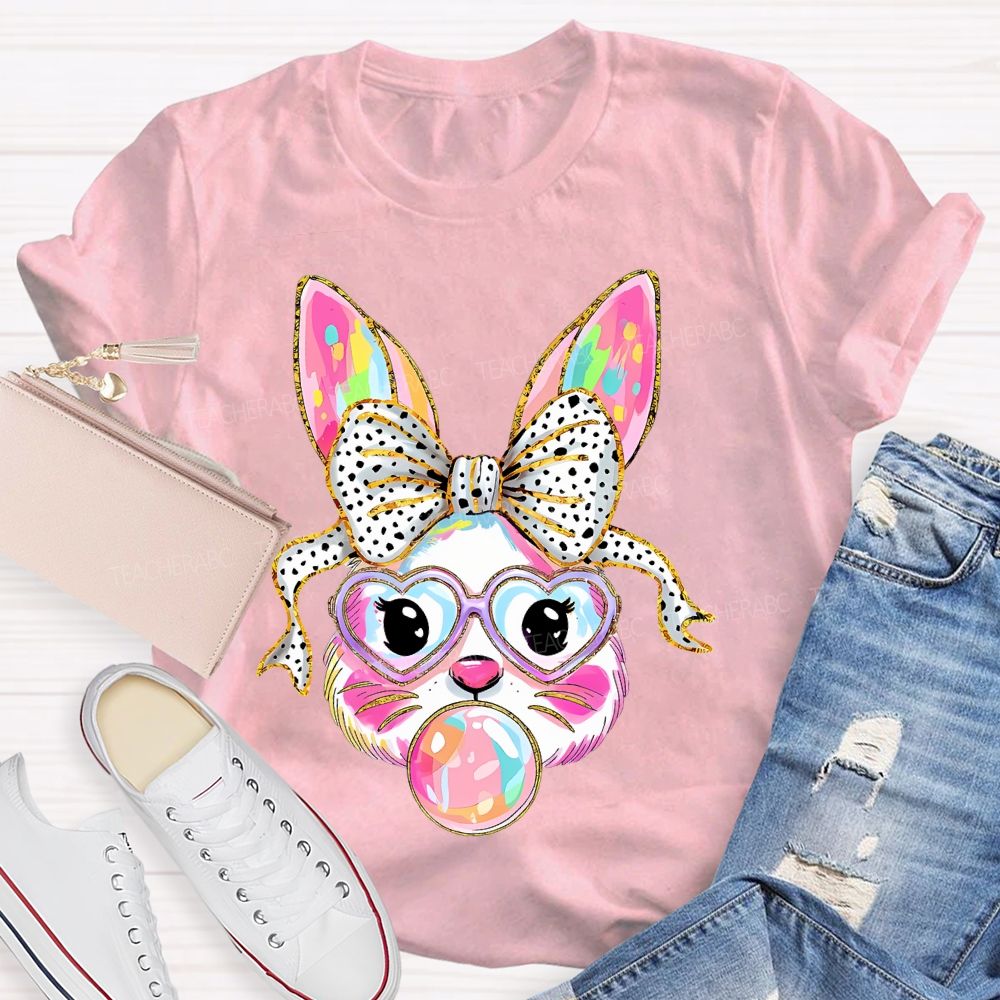Colorful Bunny Graphic Teacher T-shirt