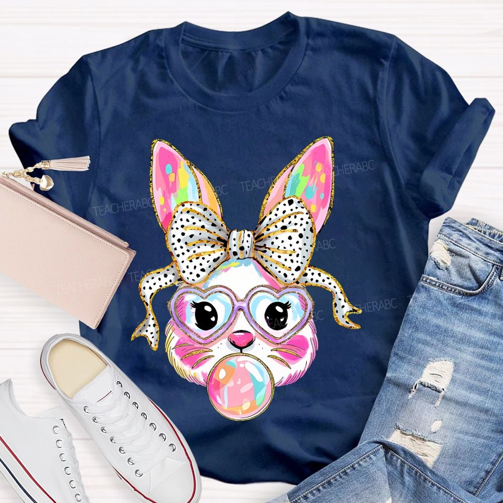 Colorful Bunny Graphic Teacher T-shirt